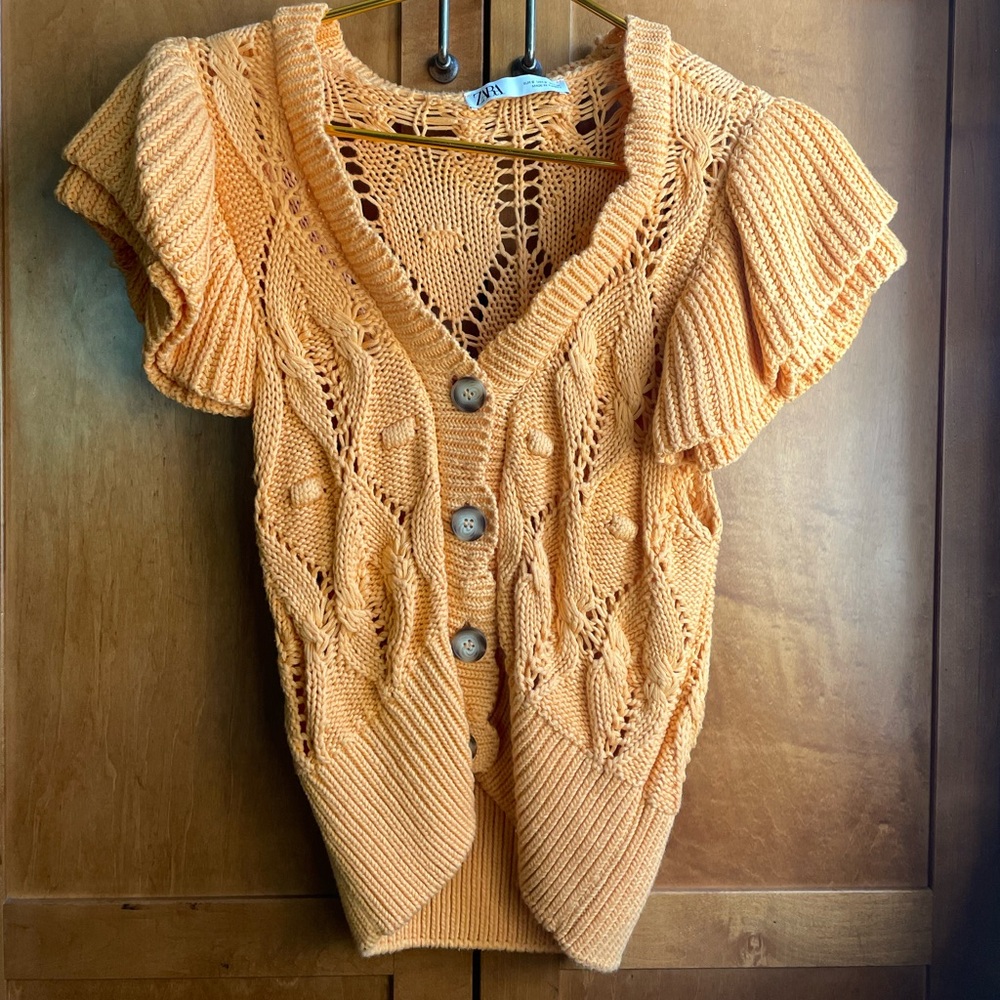 Zara Ruffle Orange Knit Cardigan